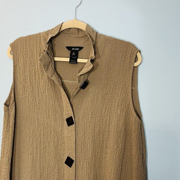 Ali Miles Boho Button Tunic Top Size XL Sleeveless Lagenlook Minimalist Pockets - Picture 4 of 11